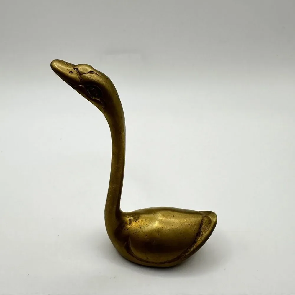 Vintage Mid-Century Mod brass goose ring holder, paper weight,‎ figurine!